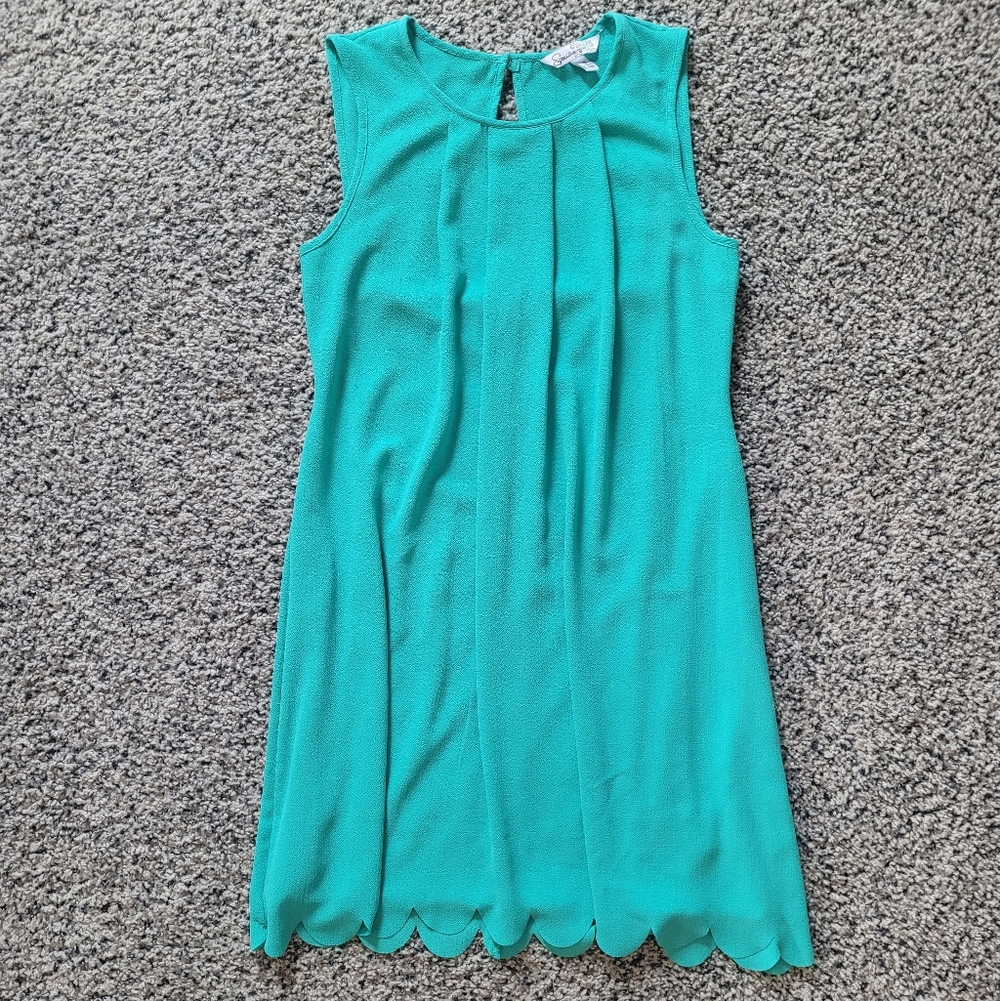 Scallop Hem Pleated Dress